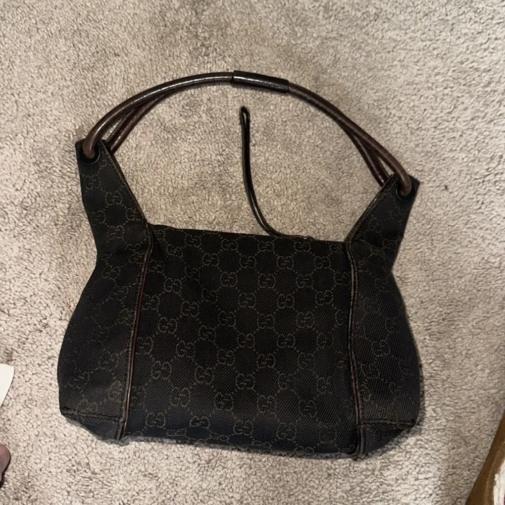 Gucci GG Vintage Canvas Zippered Hobo Bag Black Brown